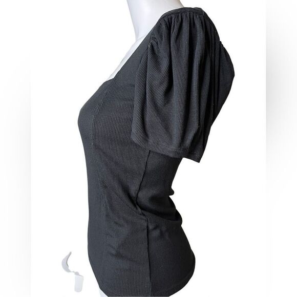 Forever 21 Square Neck Short Sleeve Shirt Black Size Small - Picture 3 of 4